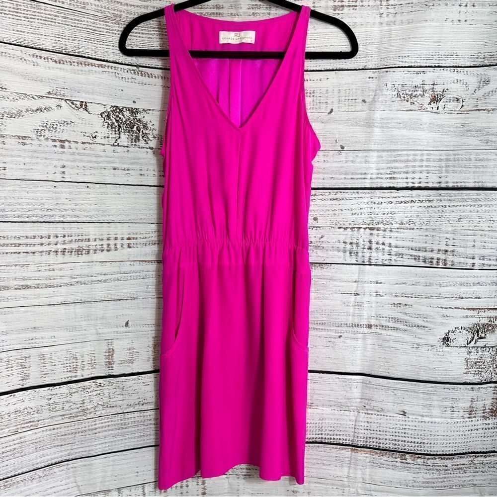 Amanda uprichard Dress Womens Size Small Satin Hot  pink silk pullover mini - Picture 2 of 11